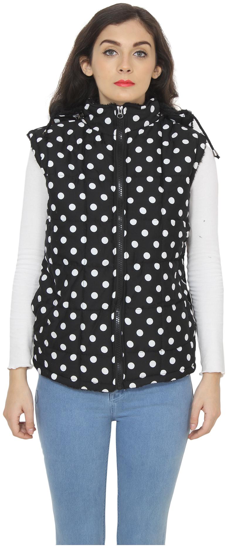 

My Swag Women Polka Dots Quilted Jacket - Black