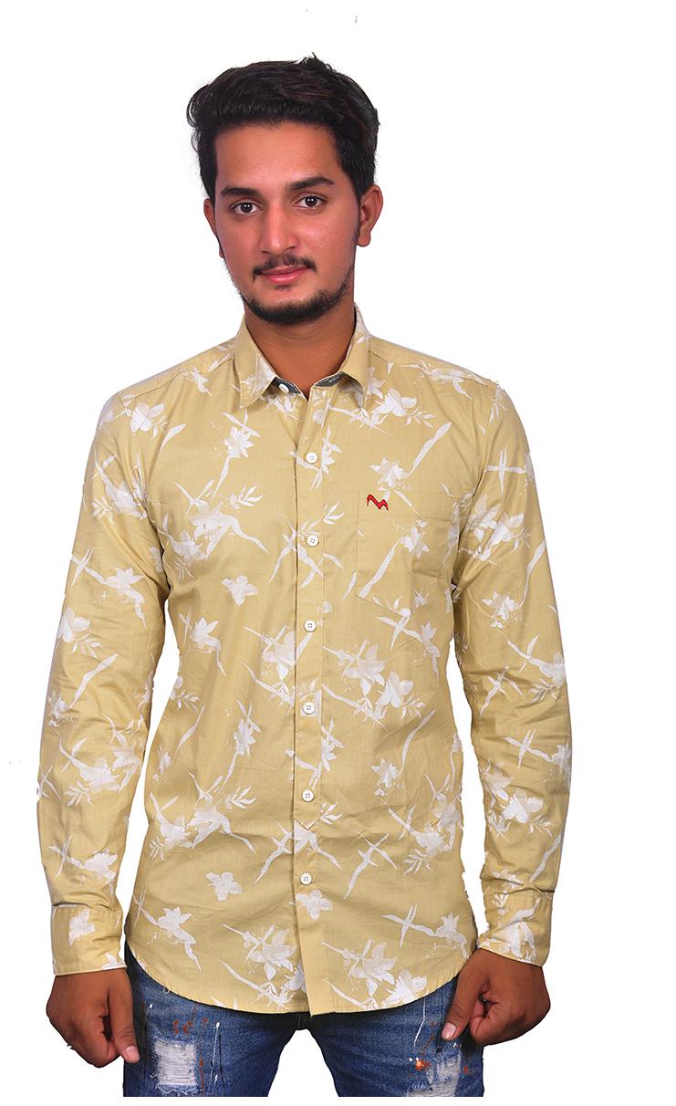

Myra Men Beige Floral Slim Fit Casual Shirt