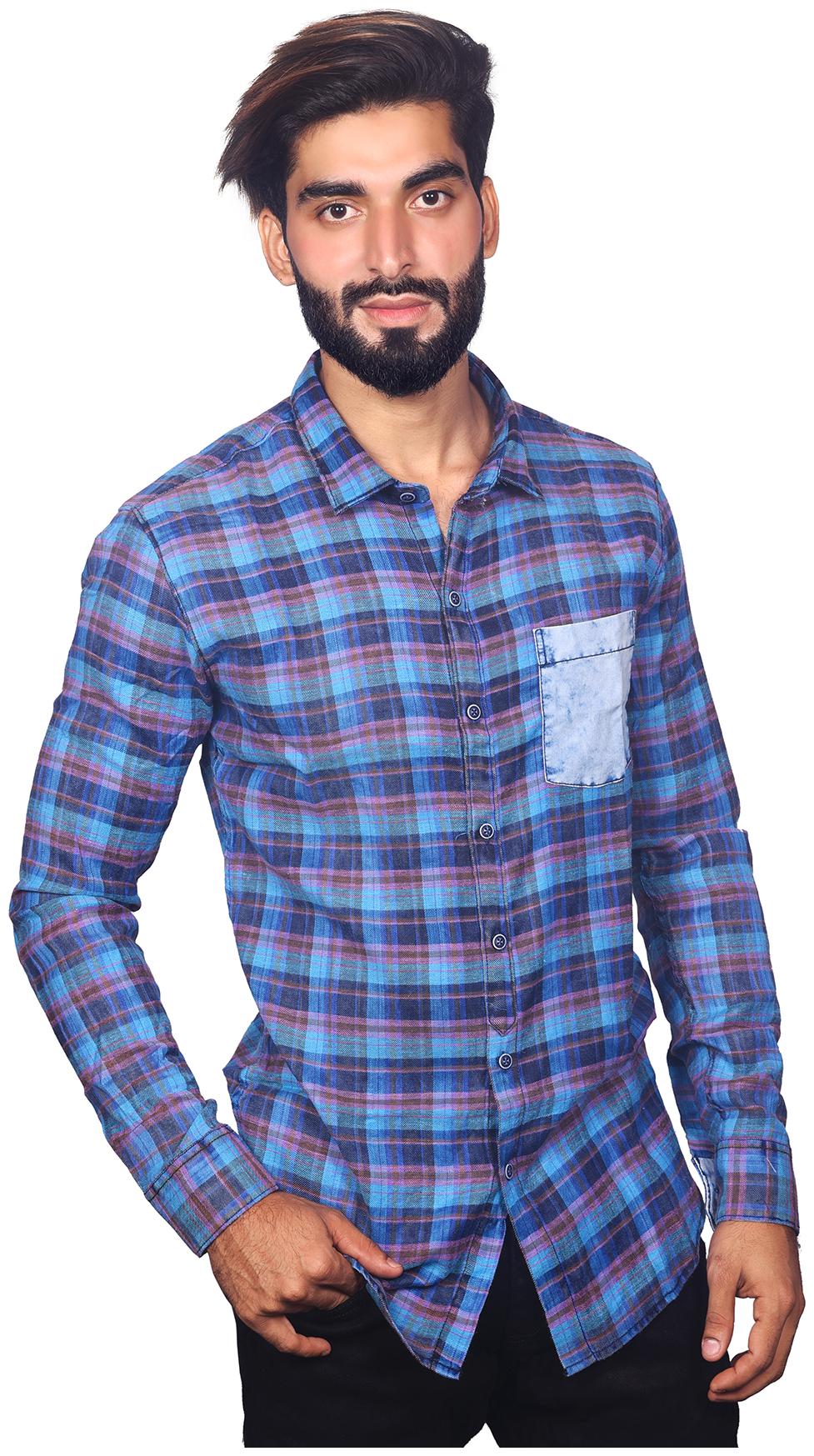 

Myra Men Blue Checked Slim Fit Casual Shirt