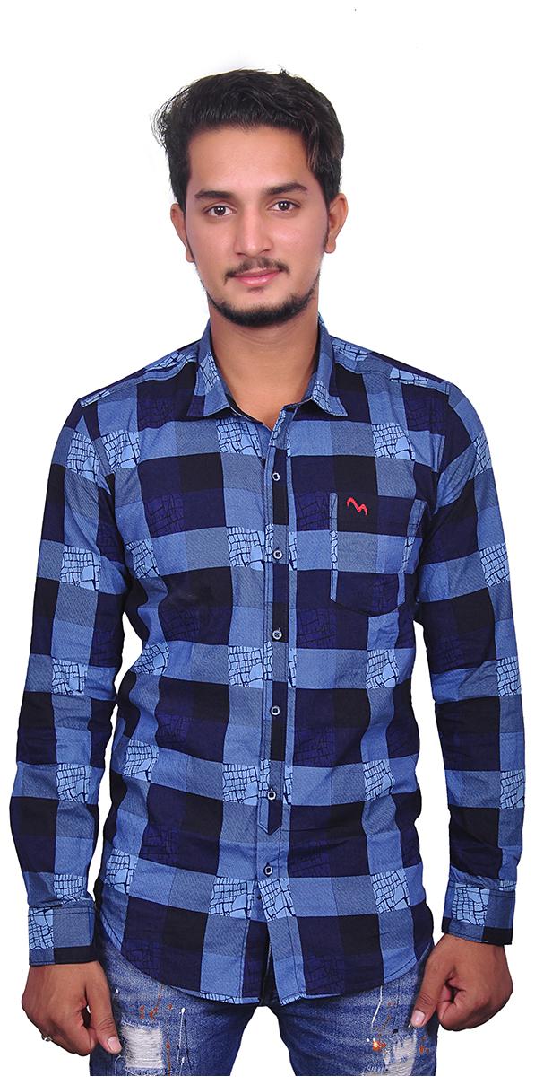 

Myra Men Blue Checked Slim Fit Casual Shirt