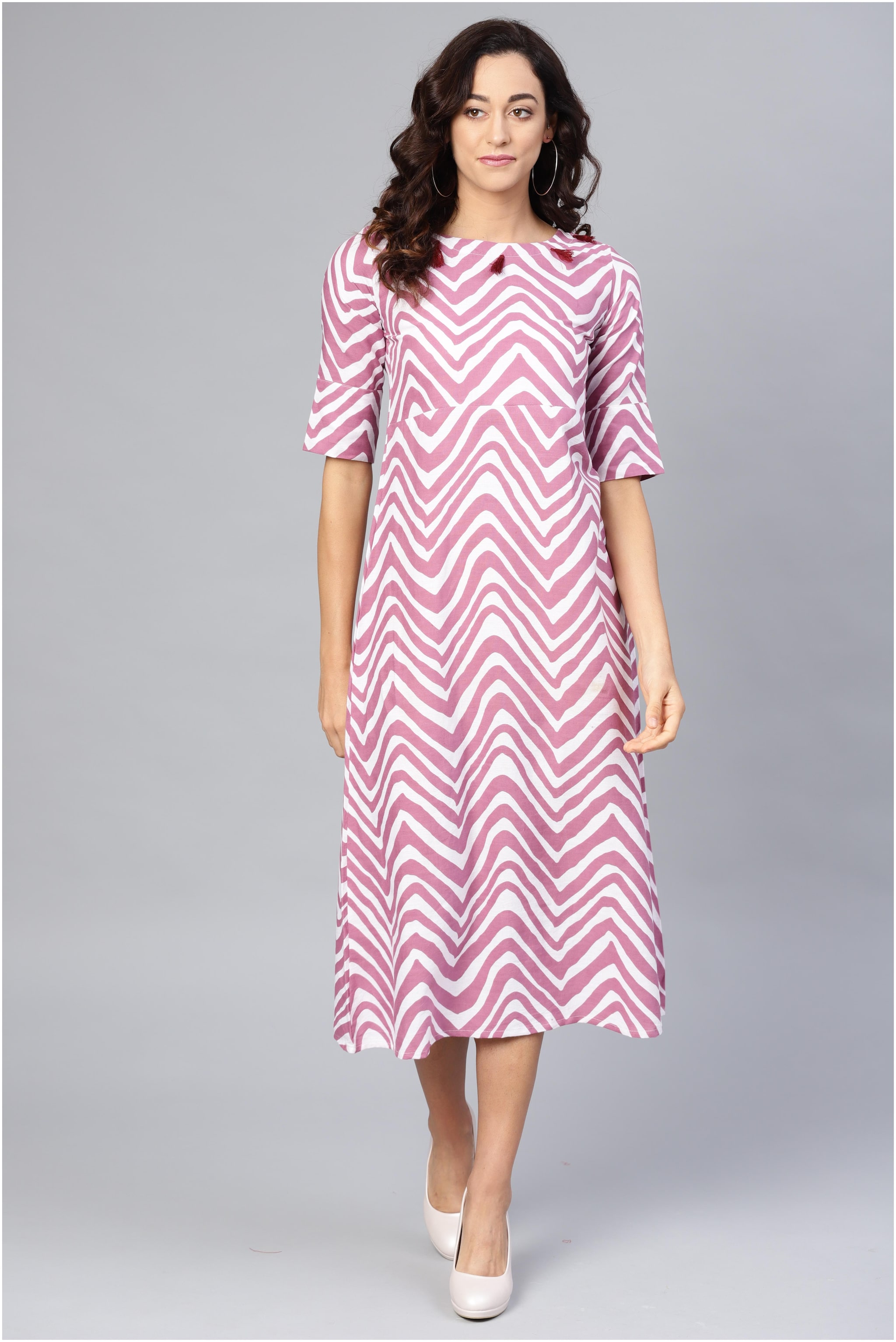 

Myshka Pink Geometric Fit flare dress