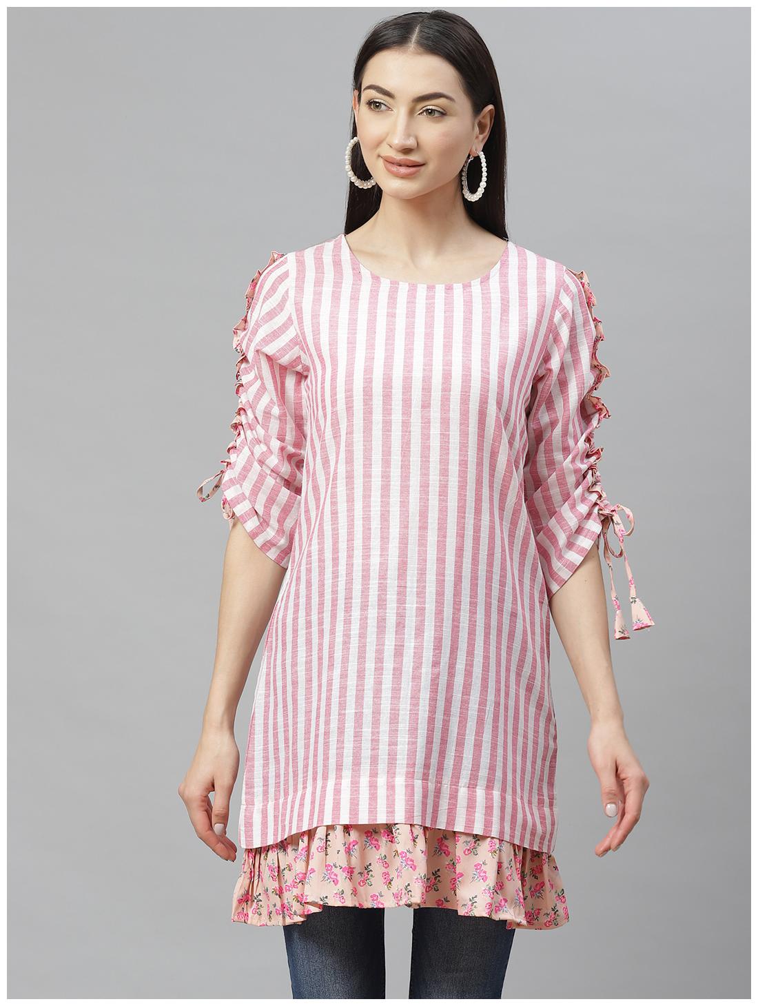 

Myshka Women Striped Regular top - Purple White