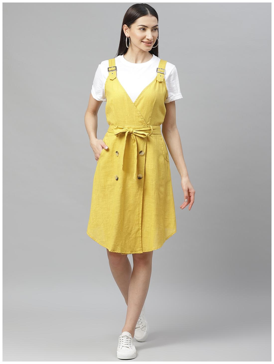 

Myshka Cotton Solid Yellow Color A Line Dress