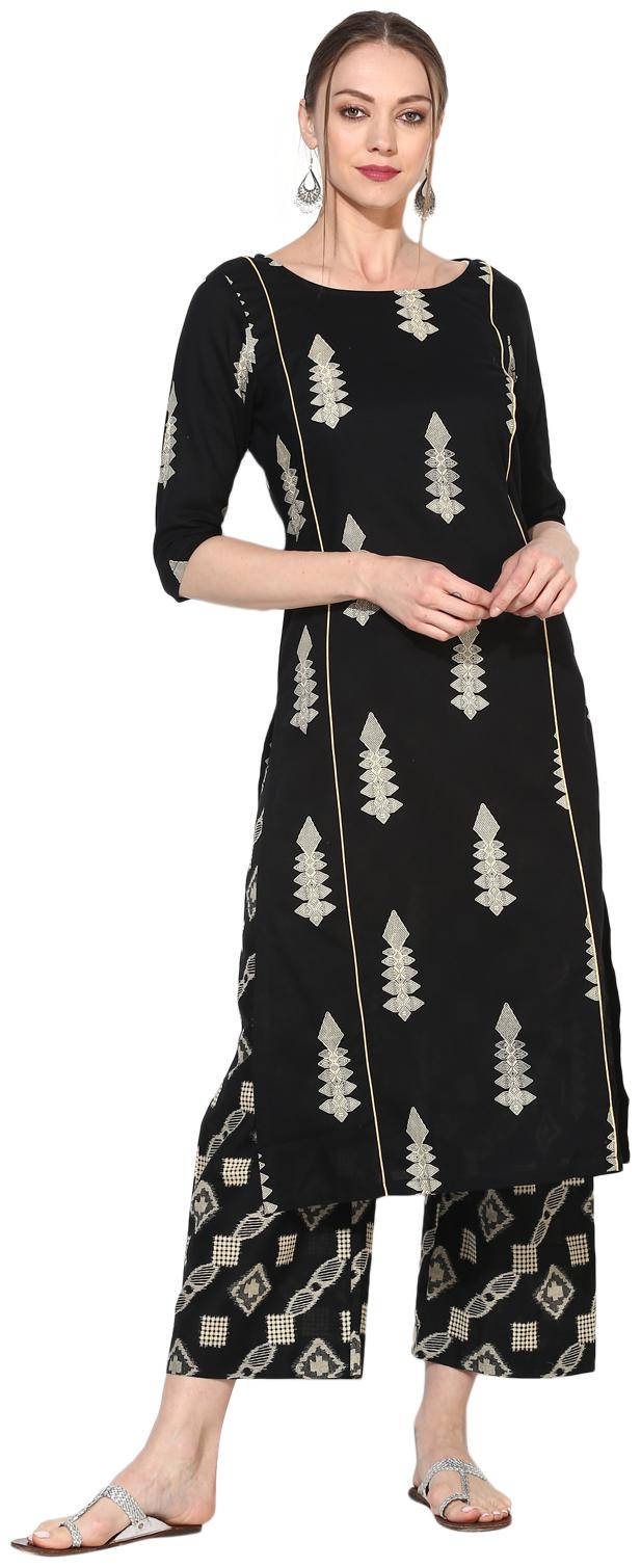 

Myshka Women Black Printed Straight Kurta