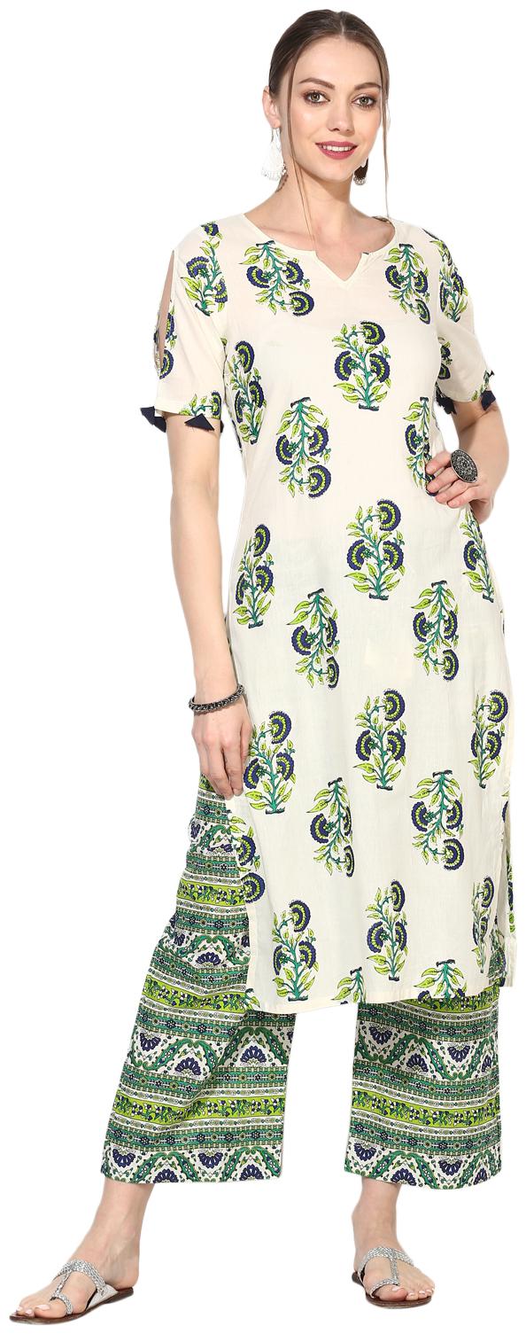 

Myshka Women White Printed Straight Kurta