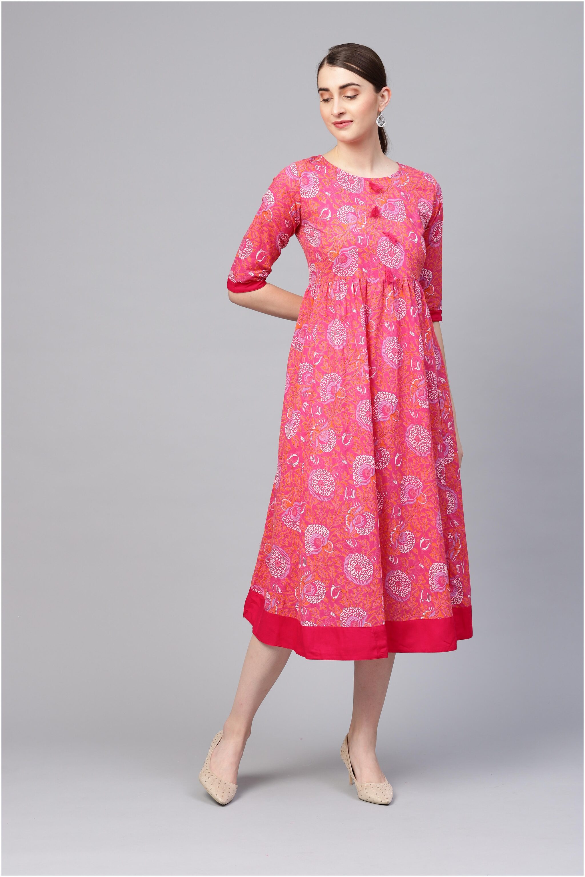 

Myshka Pink Printed Fit flare dress