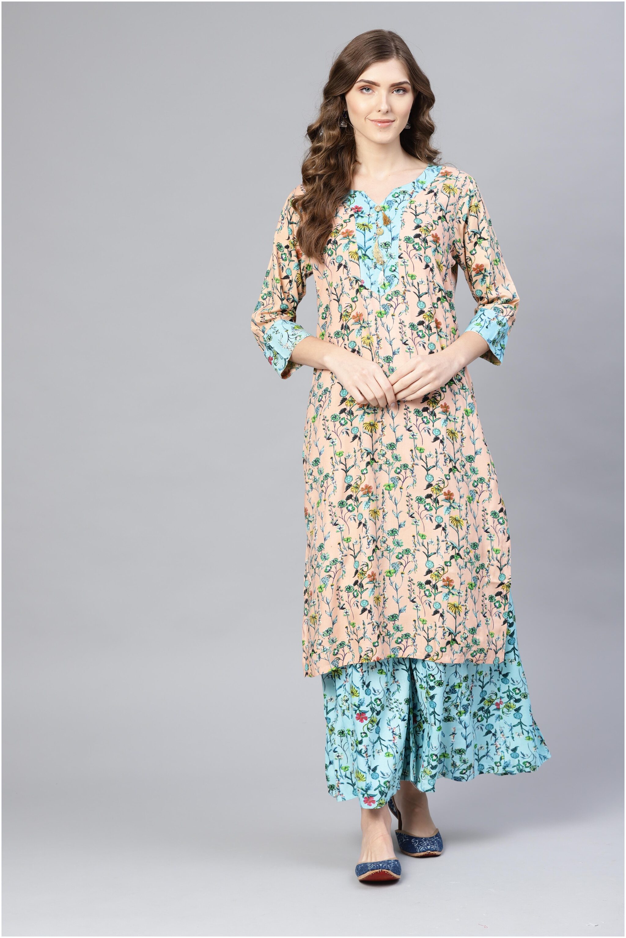 

Myshka Women Green Printed Straight Kurta