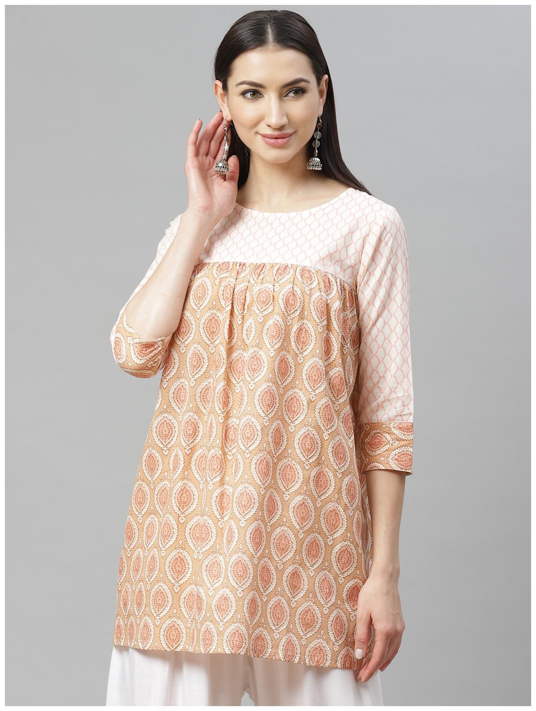 

Myshka Women Printed Regular tunic - Beige
