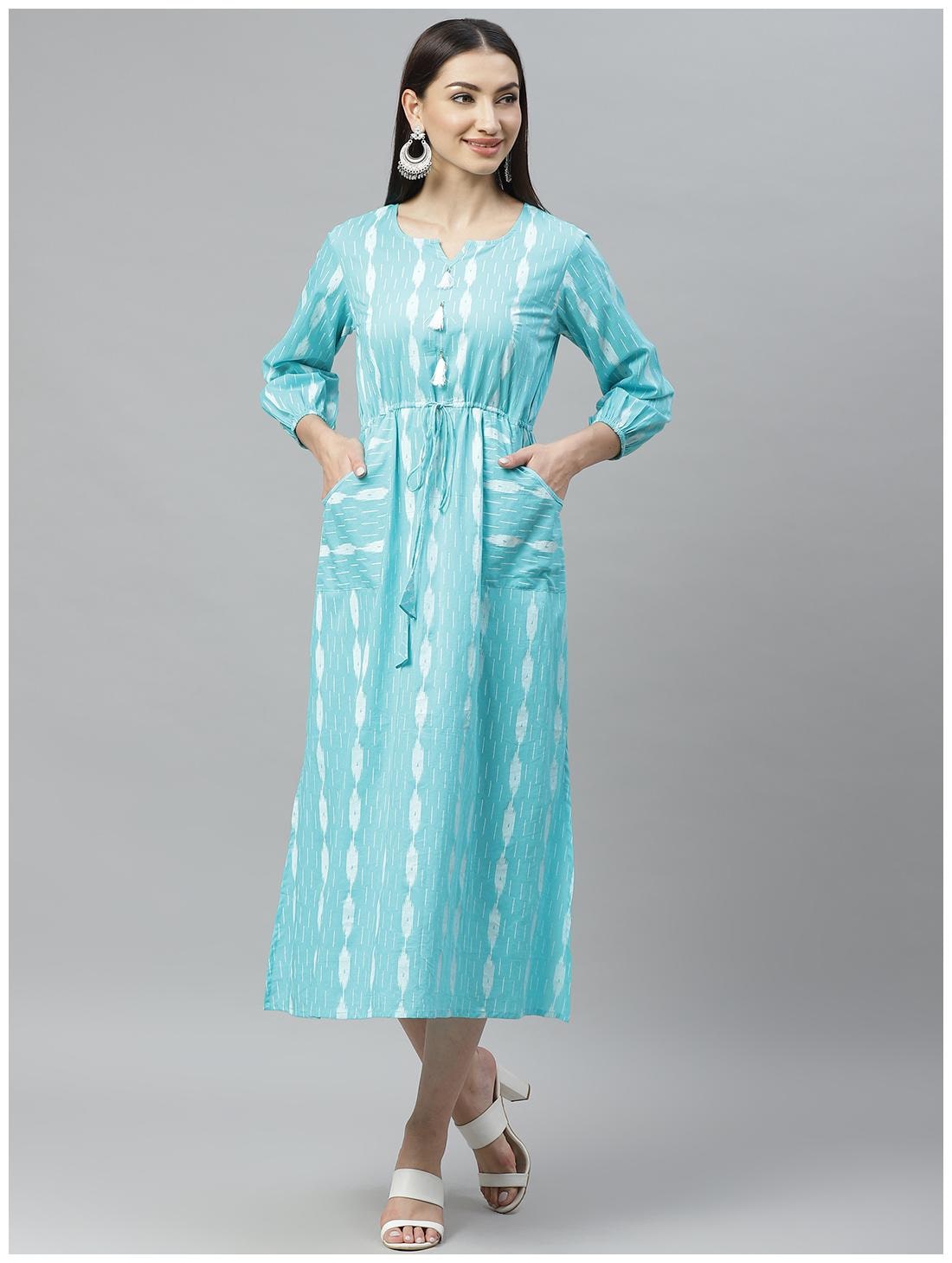 

Myshka Viscose Rayon Striped Cream Color A Line Dress