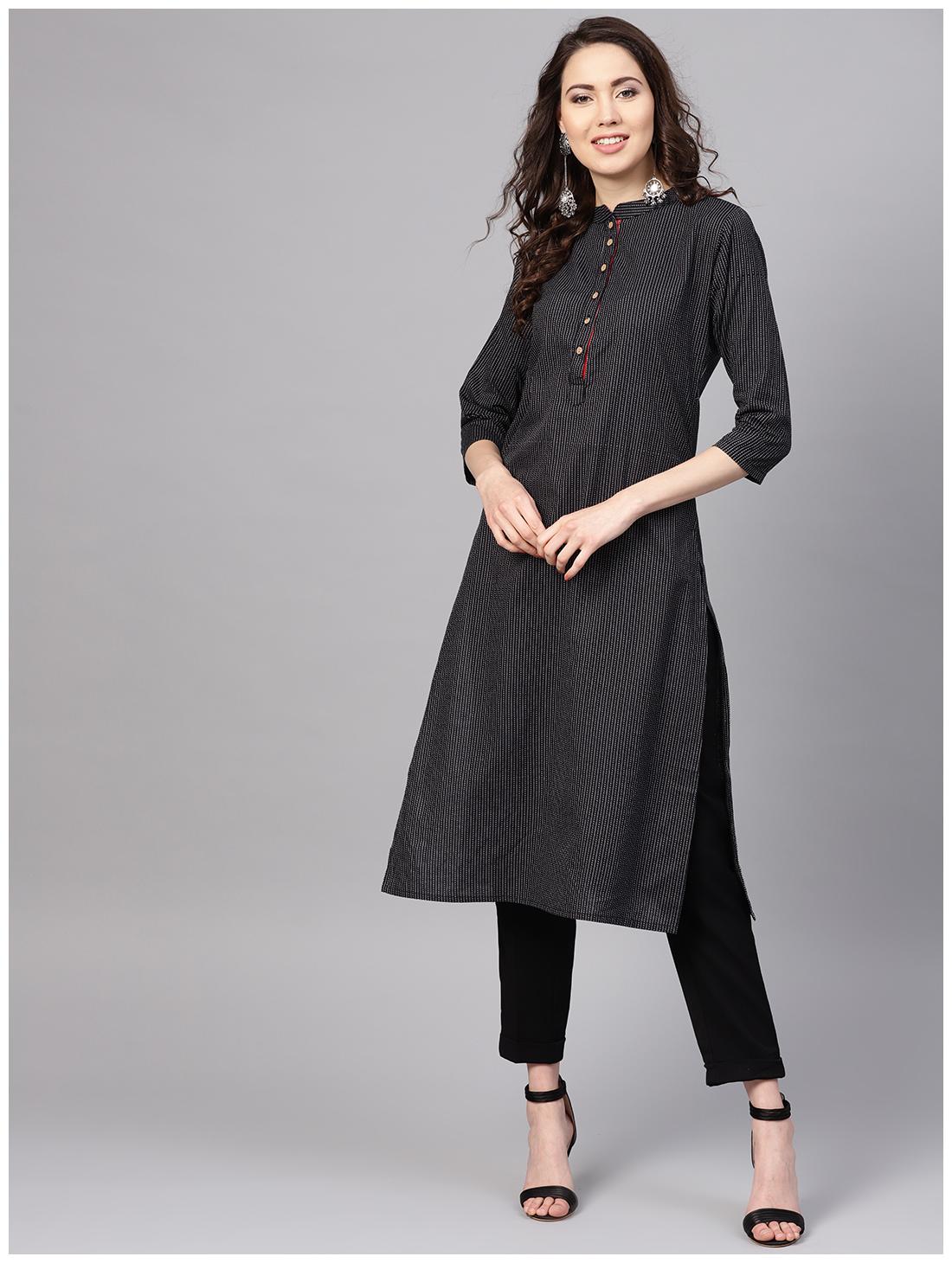 

Myshka Women Black Printed Straight Kurta