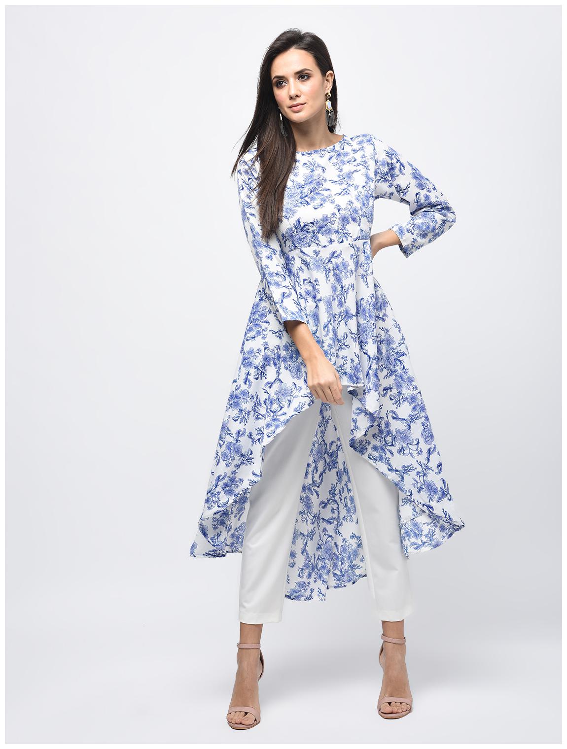 

Myshka Women Blue Printed Straight Kurta