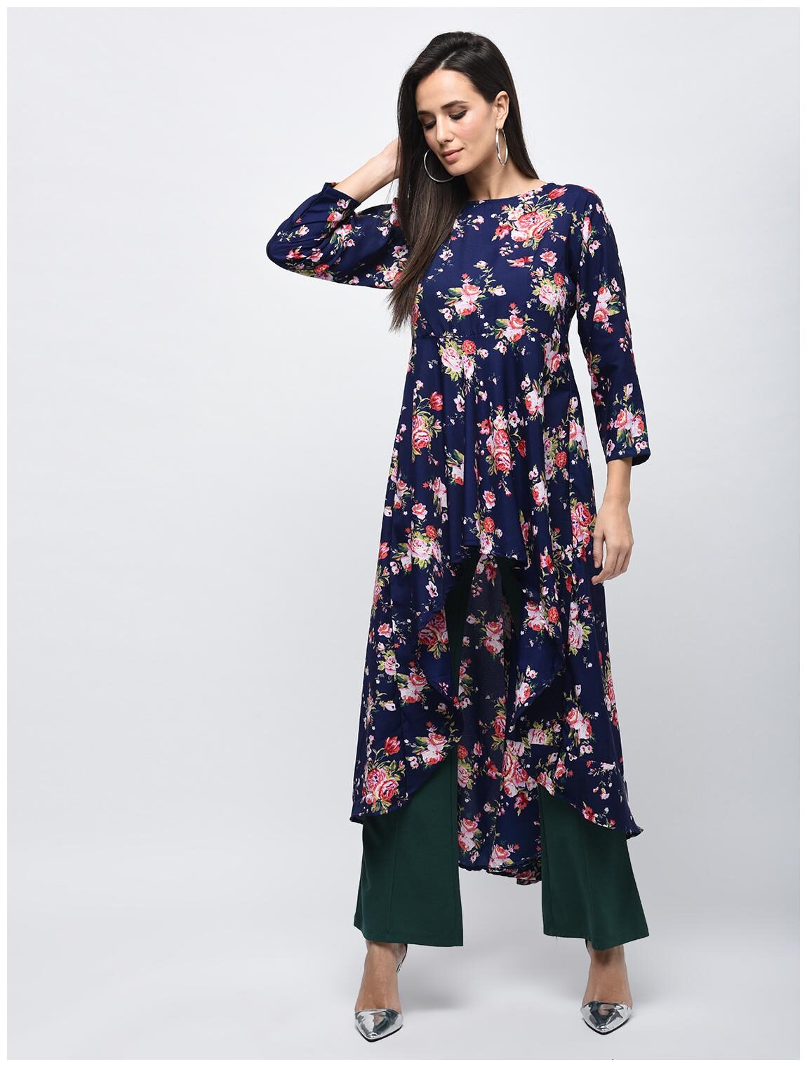 

Myshka Women Navy Blue Printed Empire Kurta