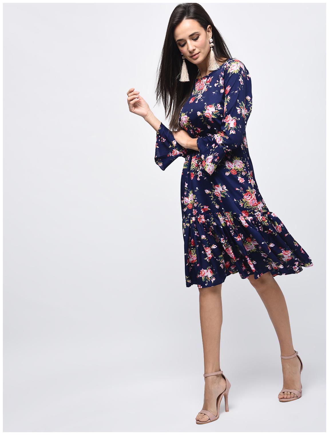 

Myshka Black Printed Fit flare dress