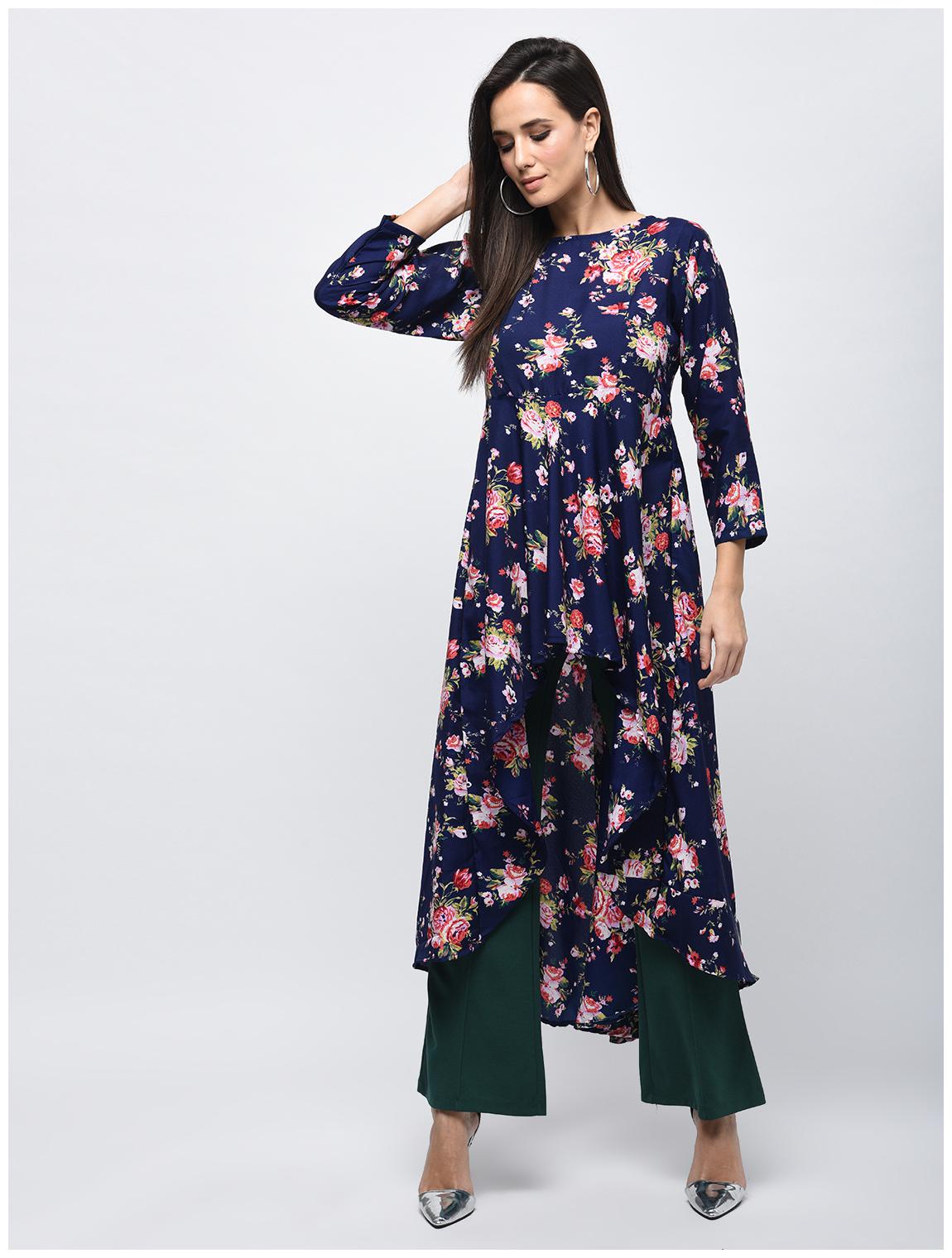 

Myshka Women Navy Blue Printed Empire Kurta