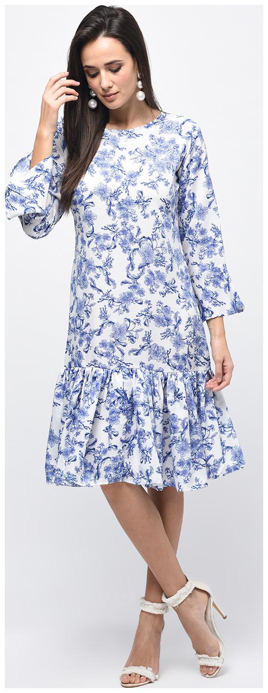 

Myshka Blue Printed A-line dress