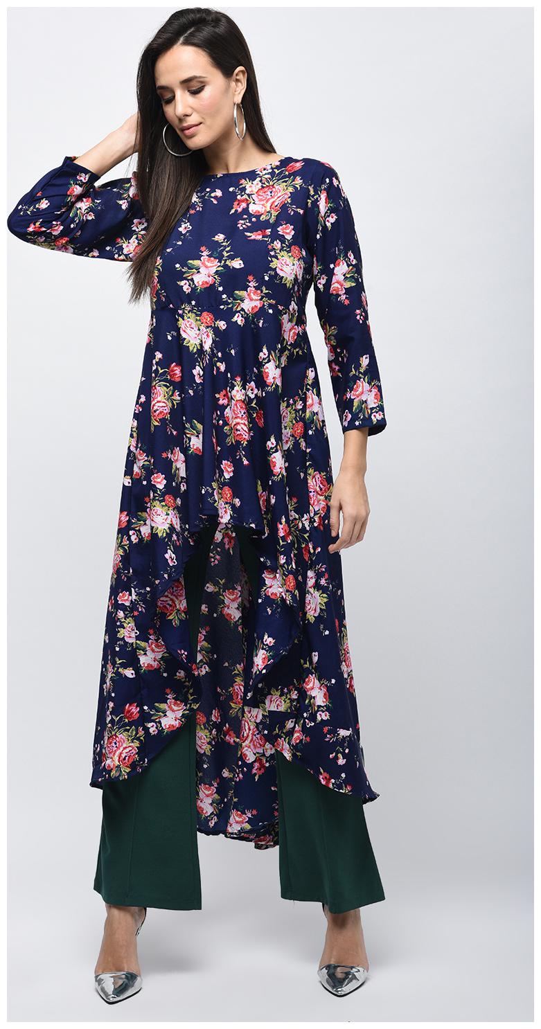 

Myshka Blue Printed A-line dress
