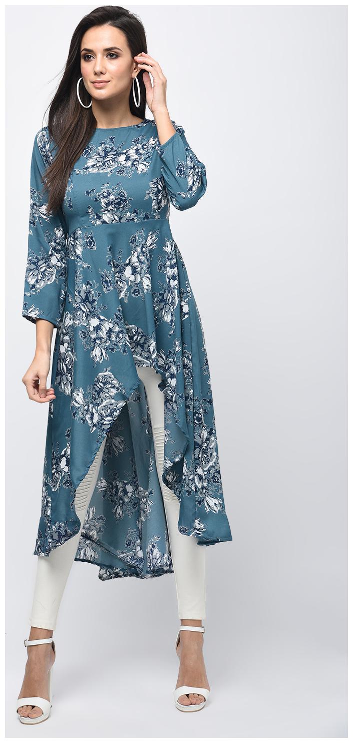 

Myshka Blue Printed A-line dress