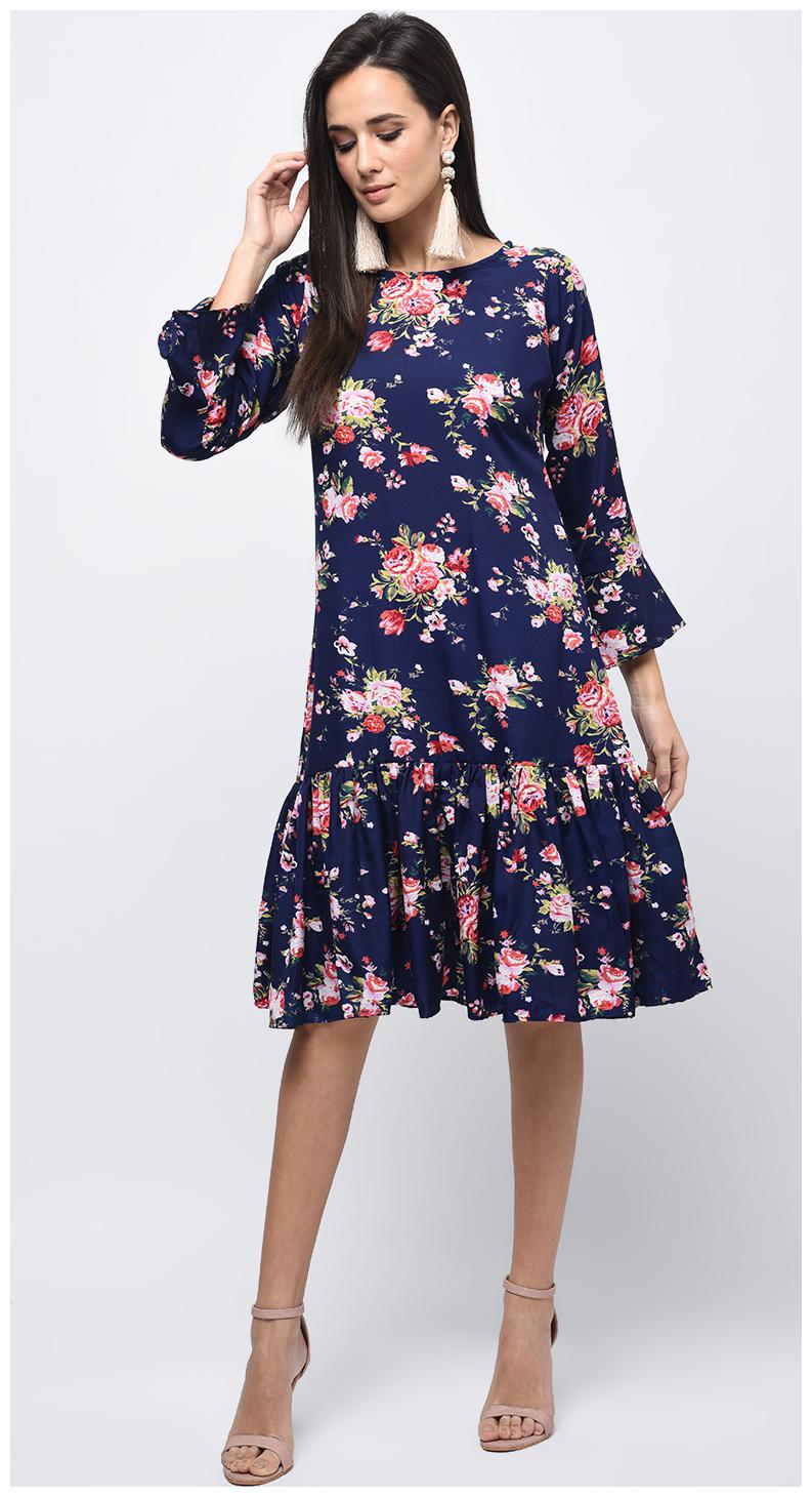 

Myshka Blue Printed A-line dress