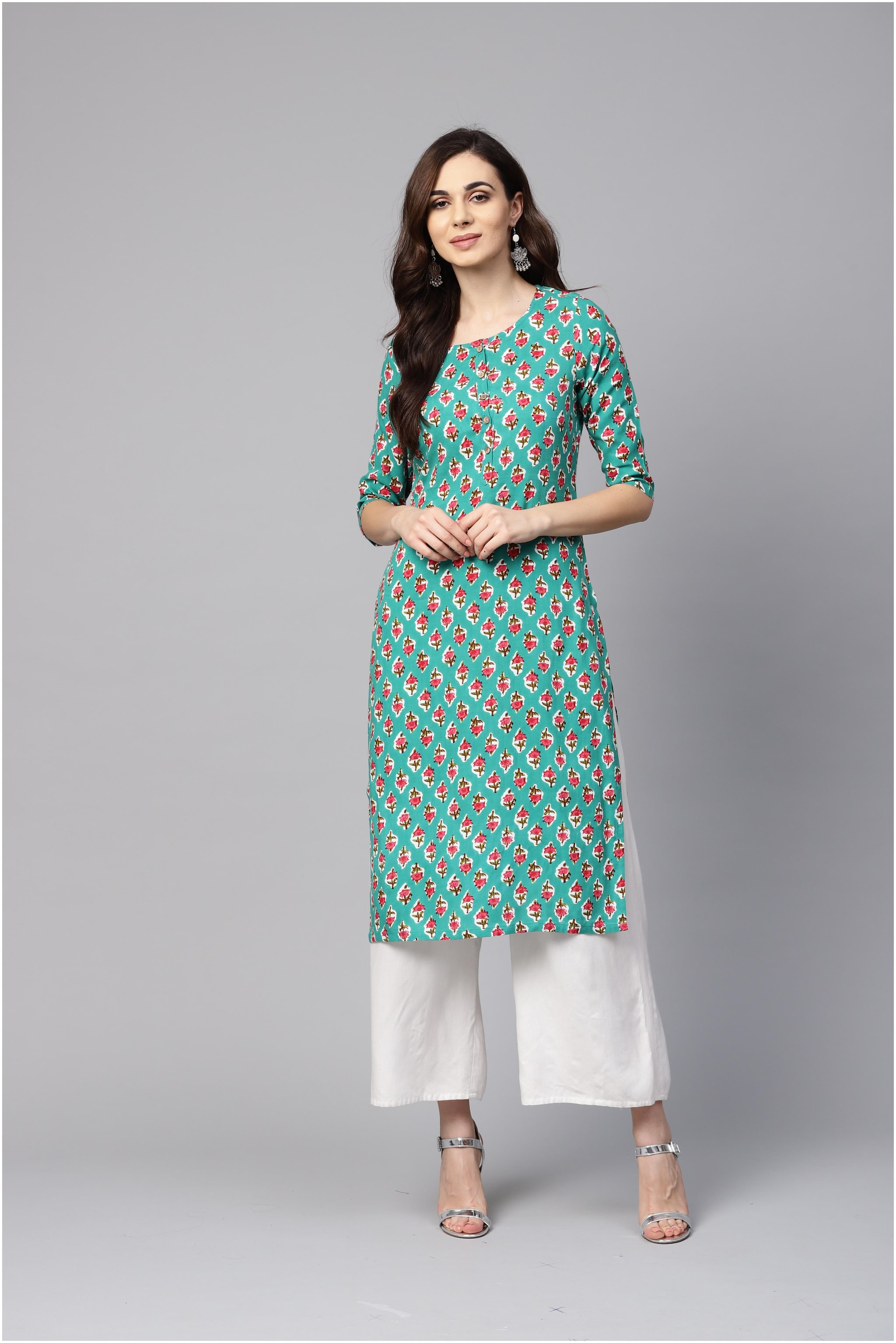 

Myshka Women Green Floral Straight Kurta