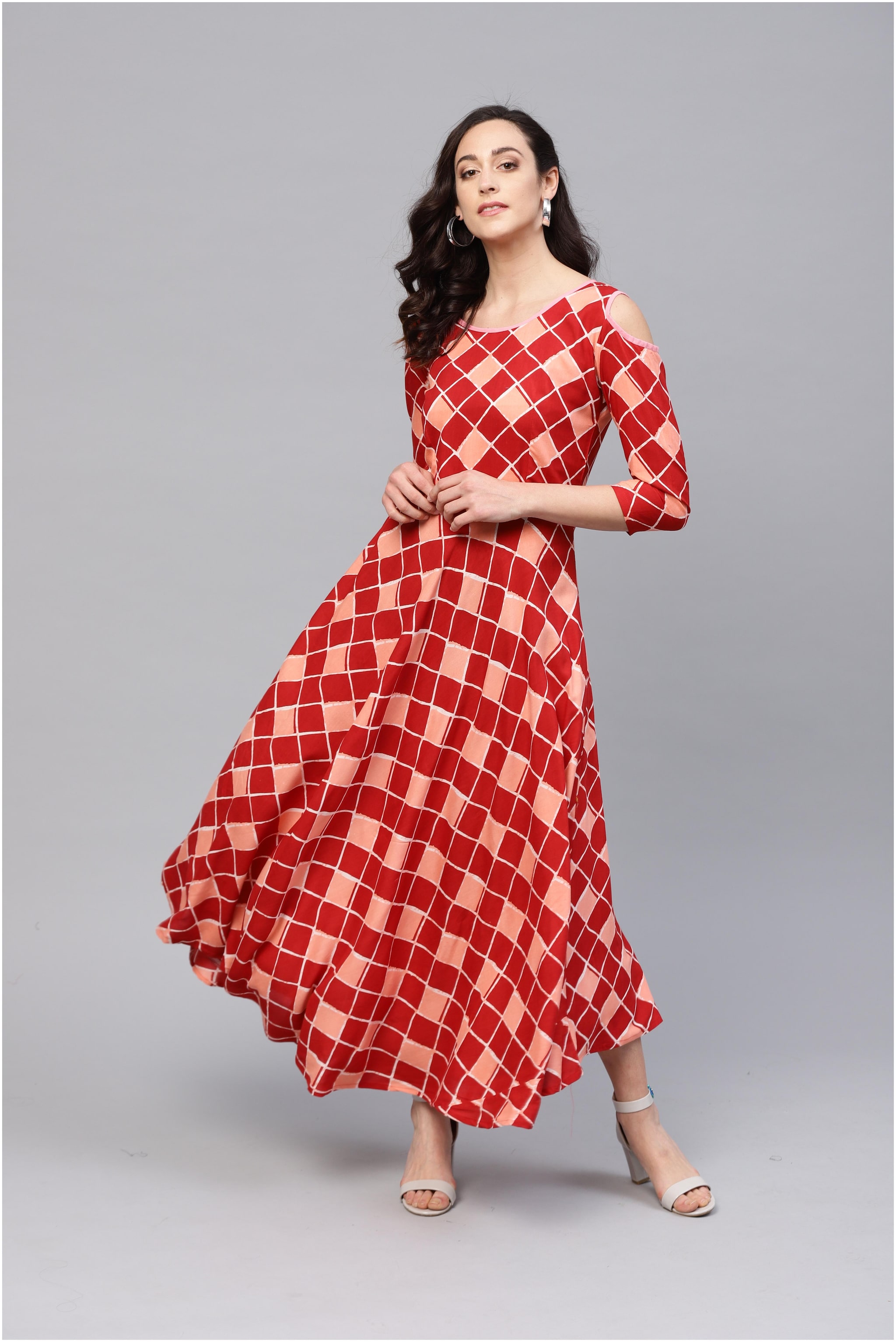 

Myshka Maroon Geometric Fit flare dress