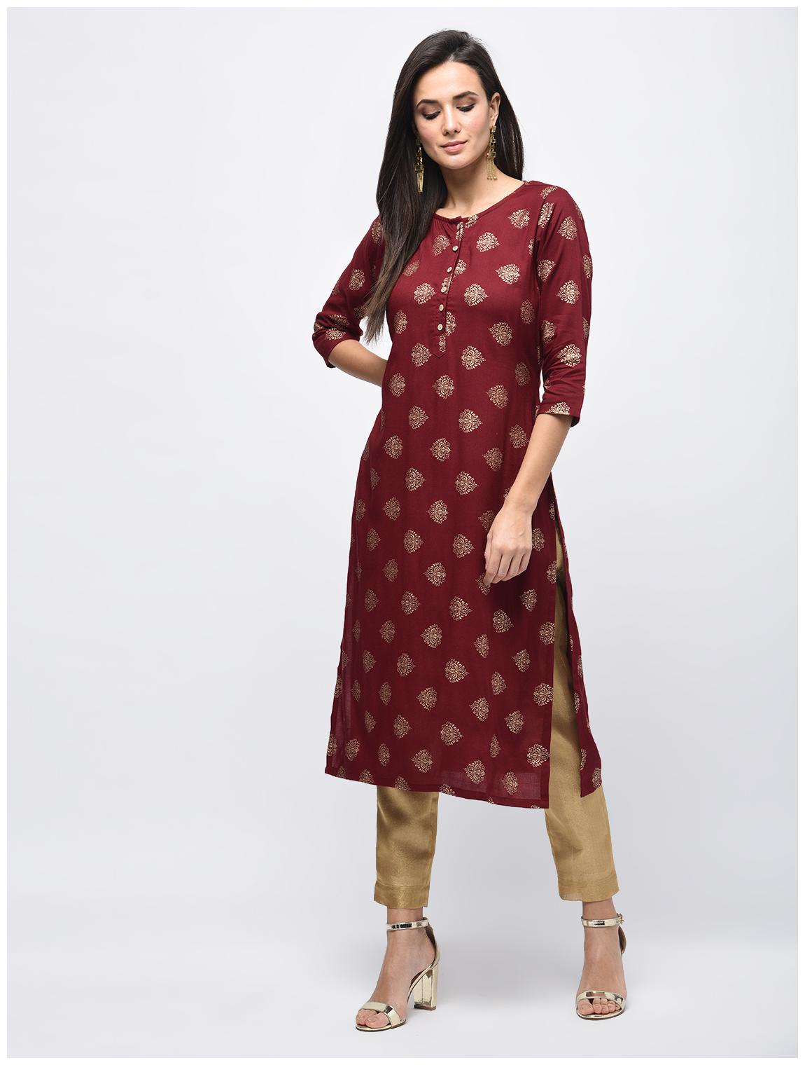 

Myshka Women Maroon Printed Straight Kurta