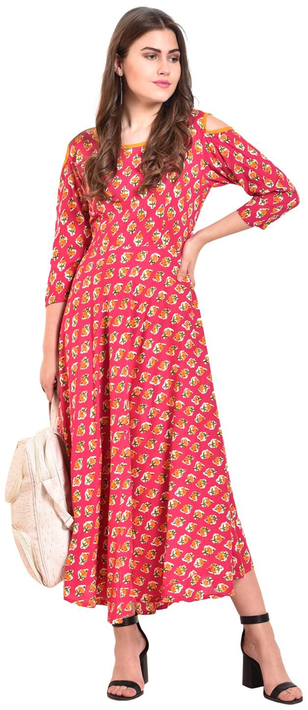 

Myshka Women Pink Printed Fit and Flare Kurta