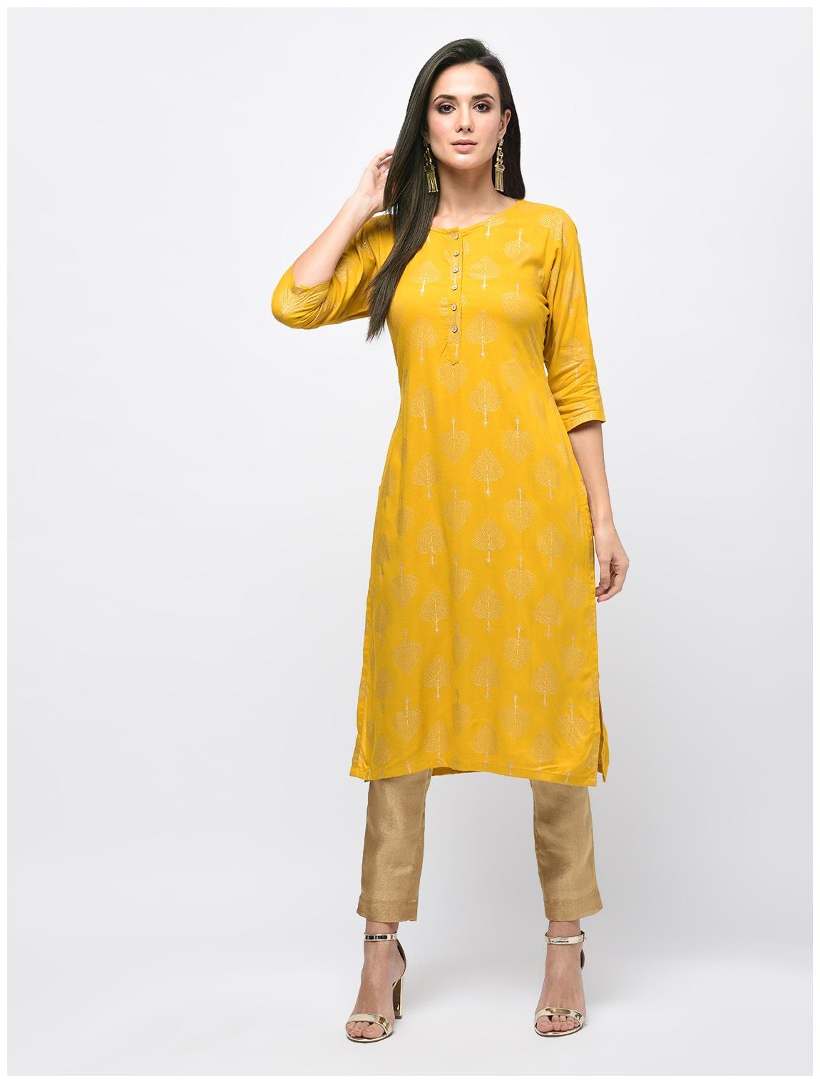 

Myshka Women Yellow Ethnic Motifs Straight Kurta