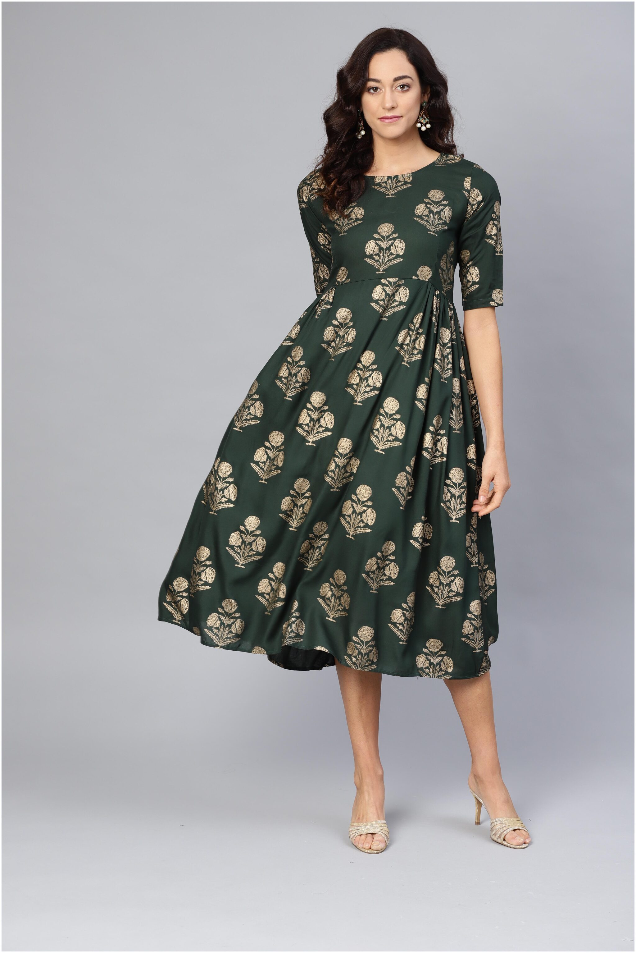 

Myshka Green Floral Fit flare dress