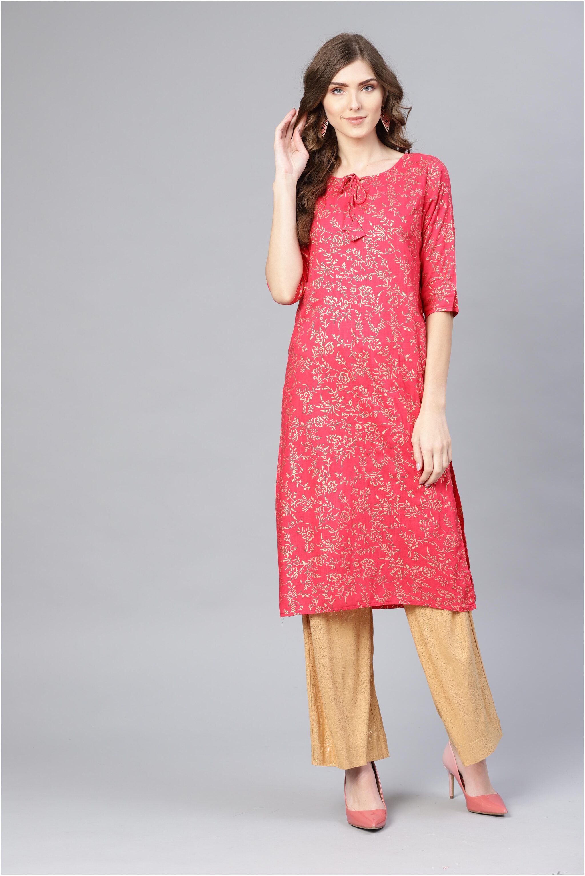 

Myshka Pink Printed Fit flare dress