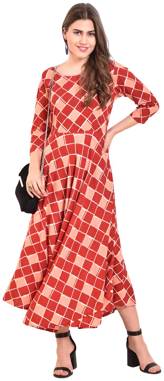 

Myshka Rayon Mehroon A Line Kurti For Women