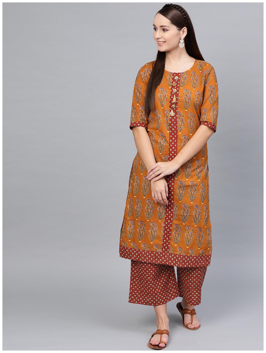 

Myshka Women Brown Floral Regular Kurta With Palazzo