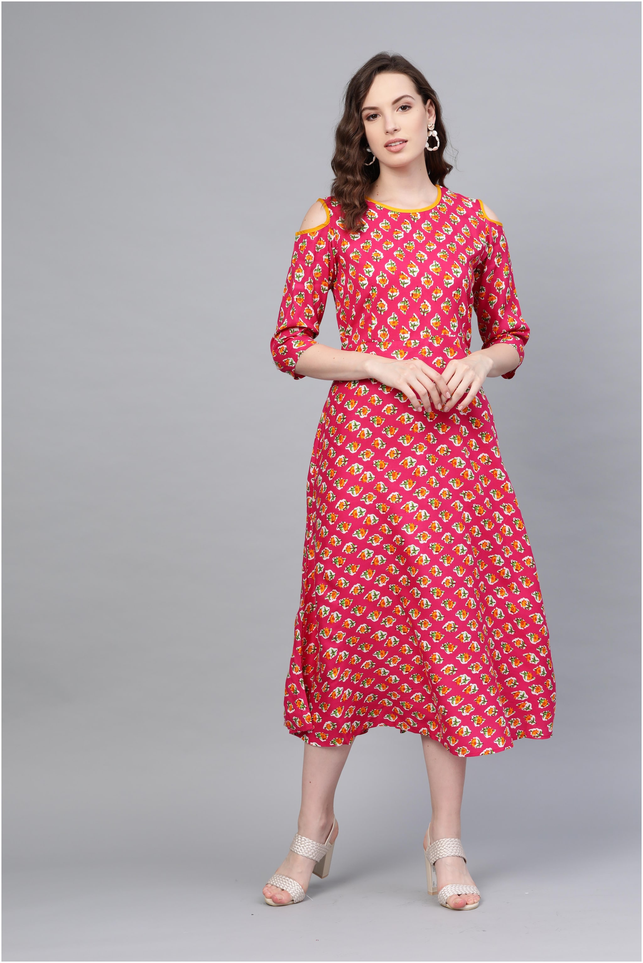 

Myshka Women Cotton Floral Kurti Dress Pink