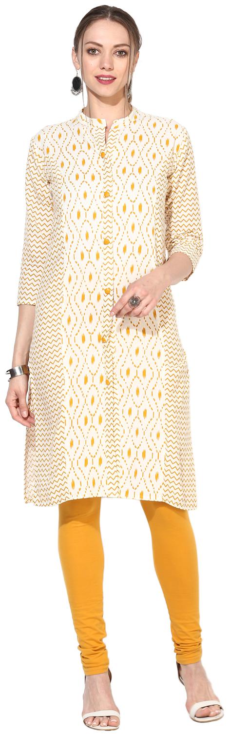 

Myshka Women Beige Abstract Straight Kurta