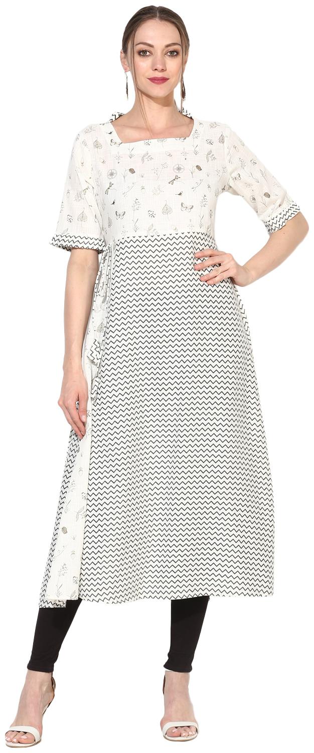 

Myshka Women White Abstract Anarkali Kurta