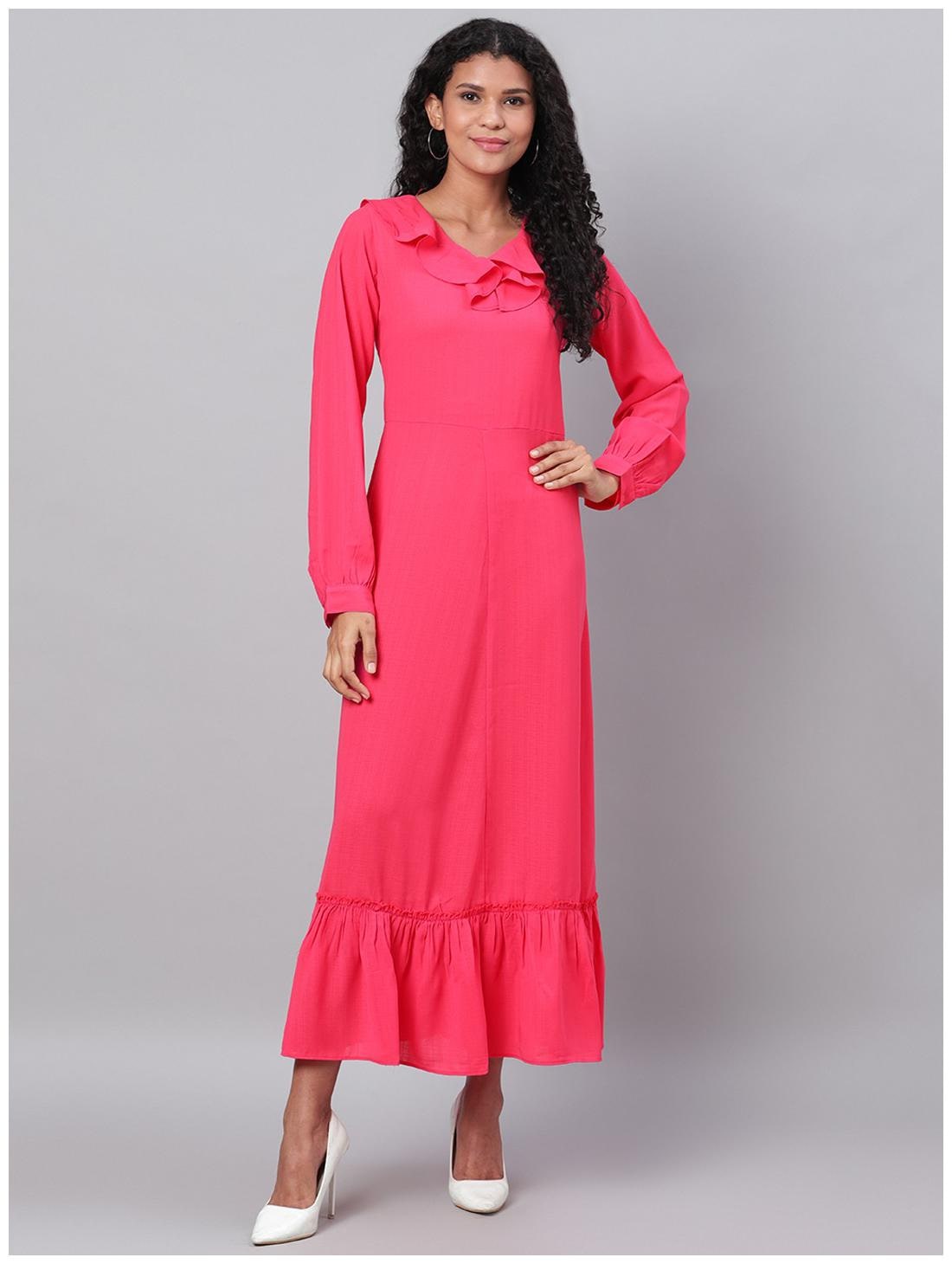 

Myshka Women Polyester Solid Pink A Line Dress