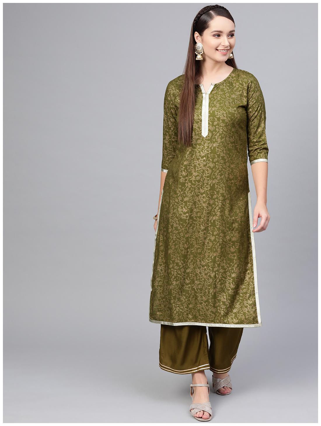 

Myshka Women Green Floral Regular Kurta With Palazzo