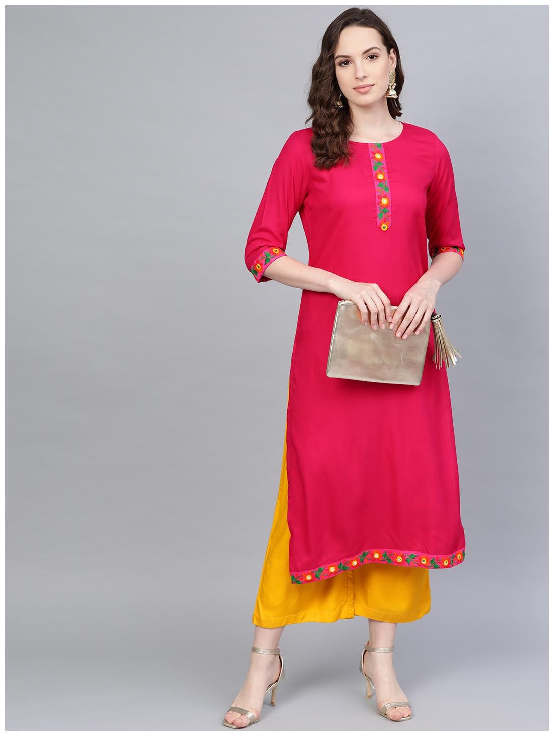 

Myshka Women Pink Solid Regular Kurta With Palazzo