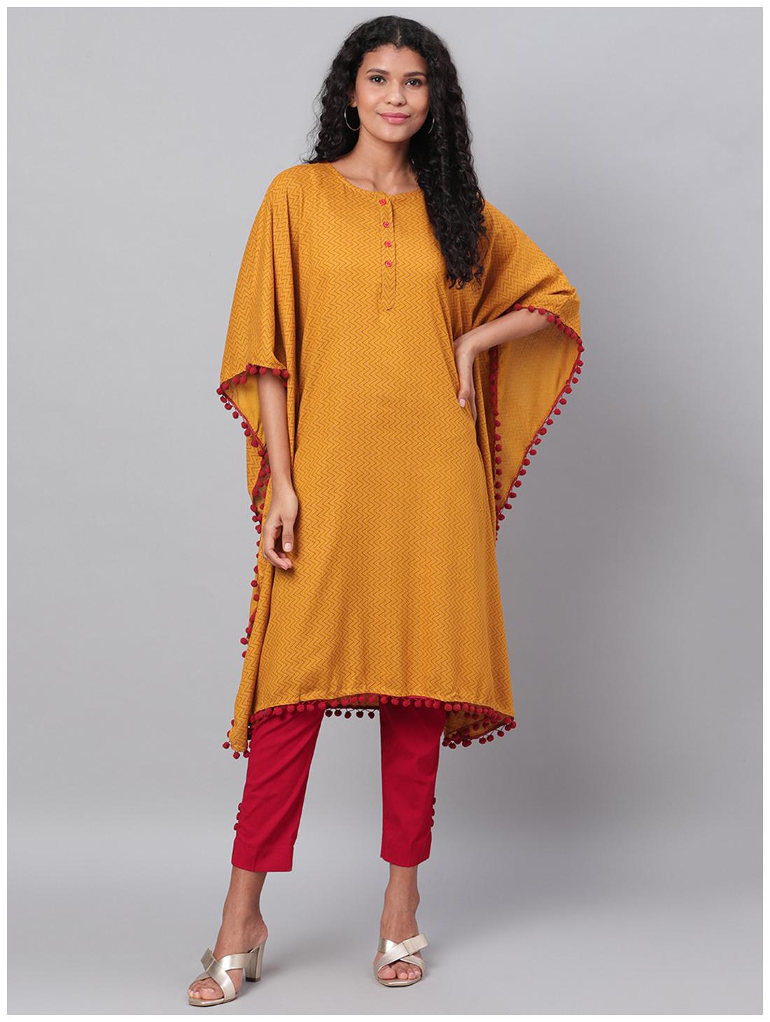

Myshka Women Yellow Geometric Fit and Flare Kurti