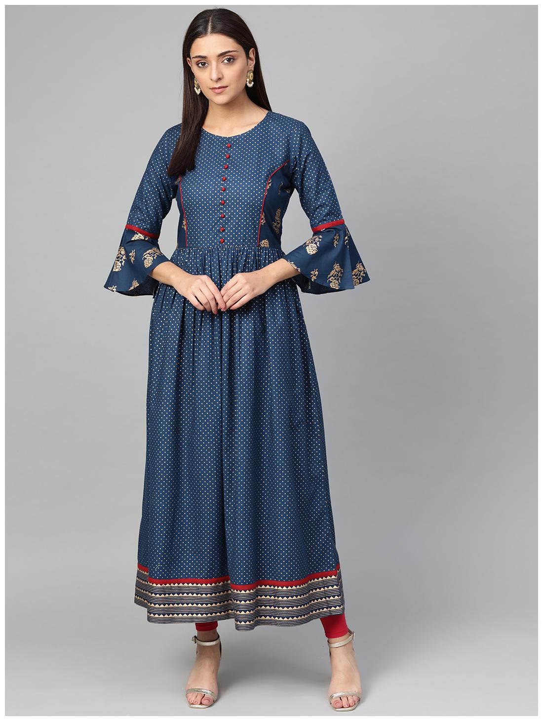 

Myshka Women Navy Blue Floral Regular Kurti