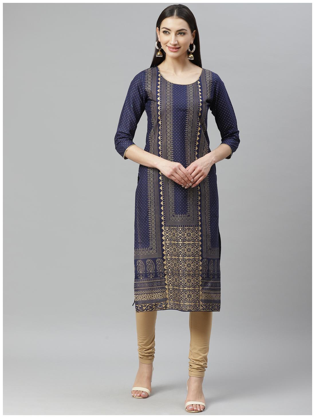 

Myshka Women Blue Printed Regular Kurti