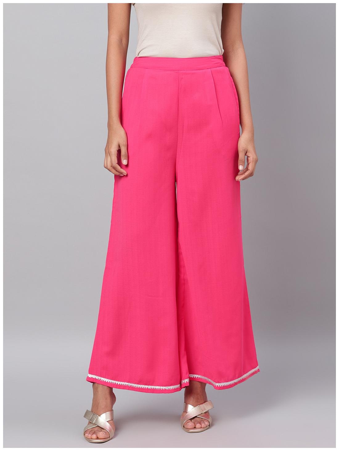 

Myshka Pink Solid Flared Palazzo