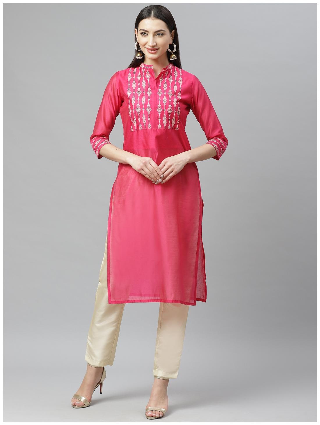 

Myshka Women Pink Printed Regular Kurta With Pants