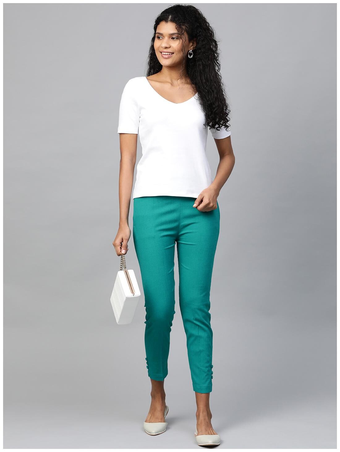 

Myshka Women Viscose Rayon Solid Green Pant