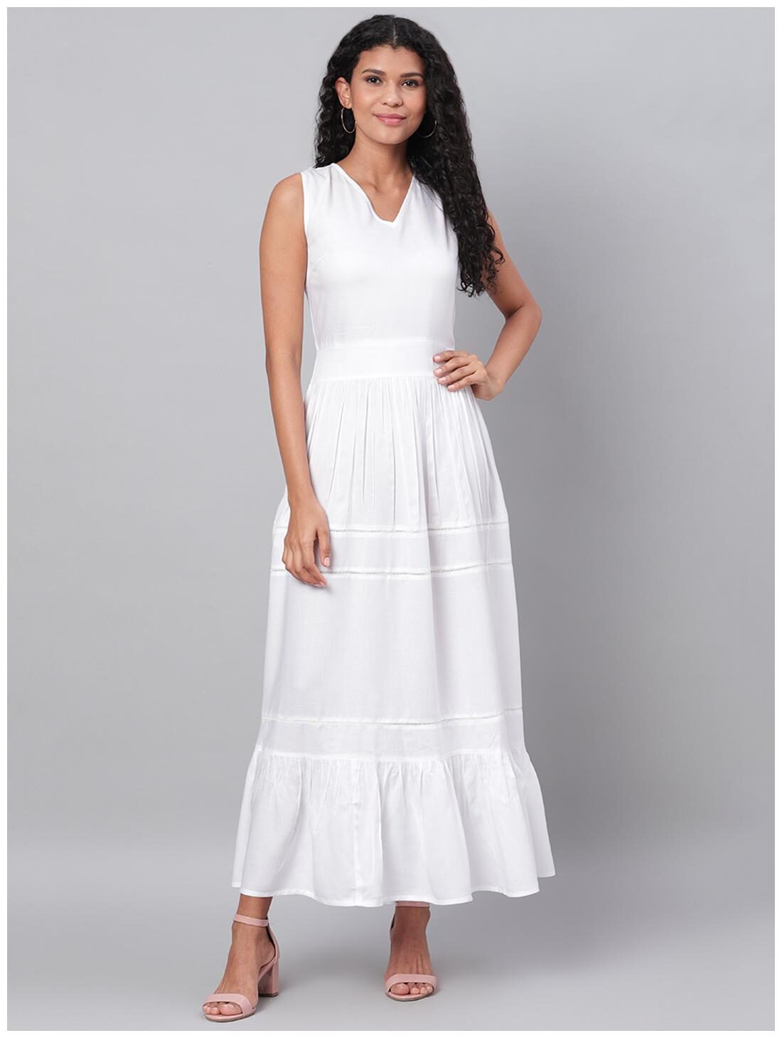 

Myshka Women Cotton Solid White A Line Dress