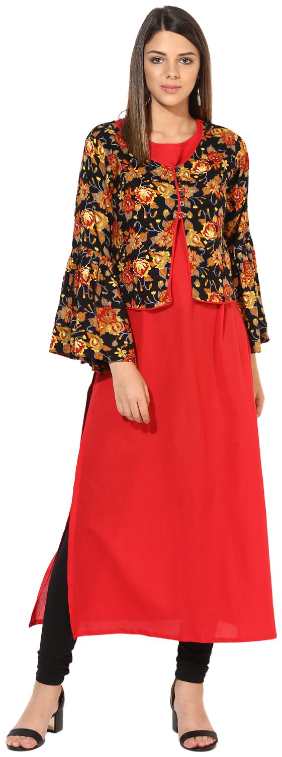 

Myshka Women Red Solid Straight Kurta