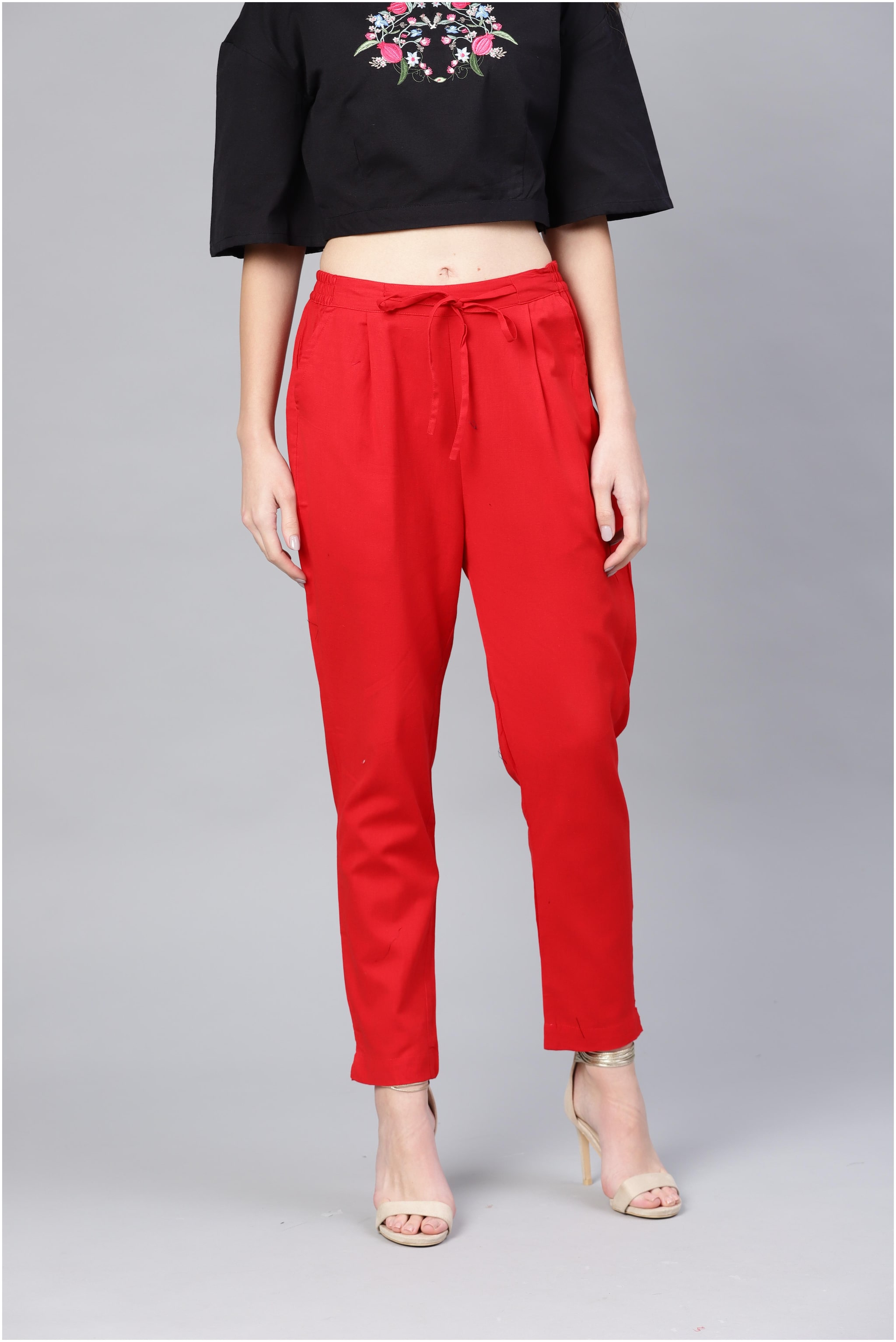 

Myshka Women Red Slim fit Regular trousers