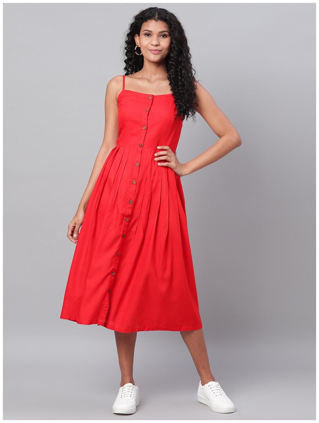 

Myshka Women Cotton Solid Red A Line Dress