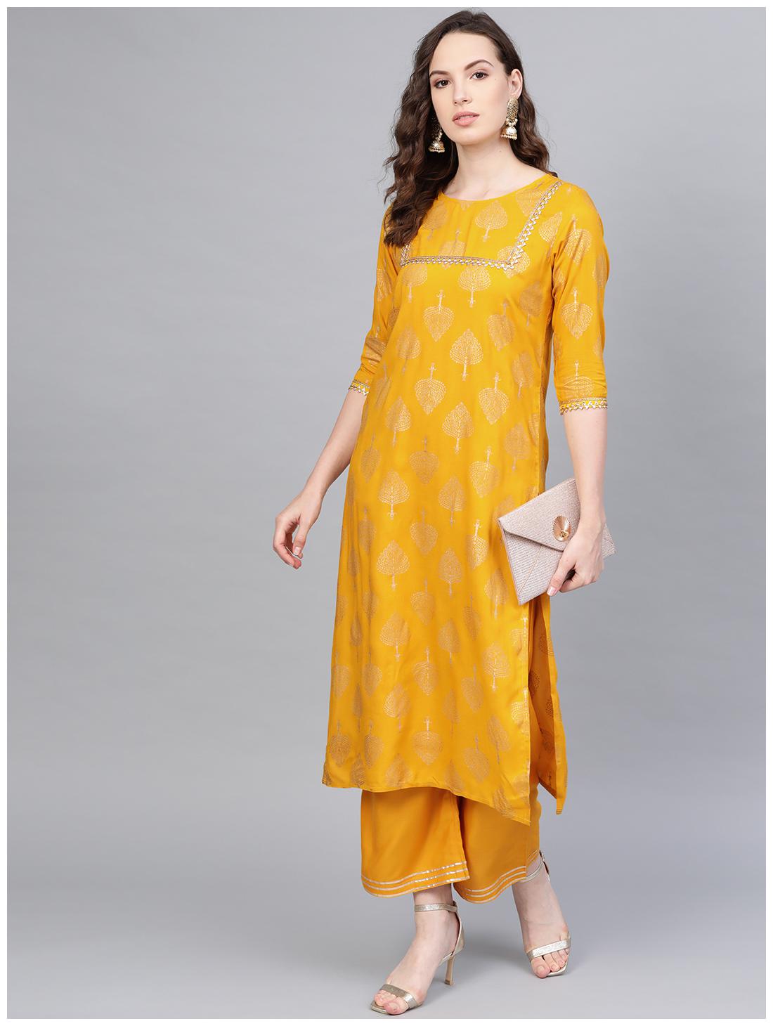 

Myshka Women Yellow Printed Regular Kurta With Palazzo