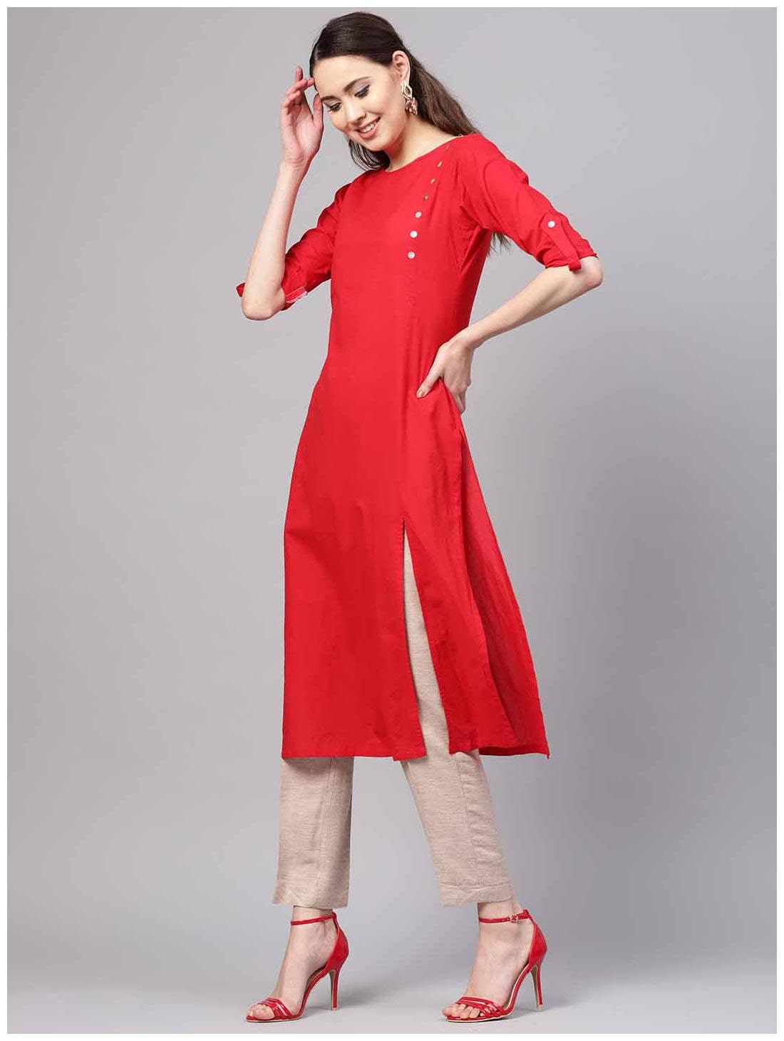 

Myshka Women Red Solid Straight Kurta