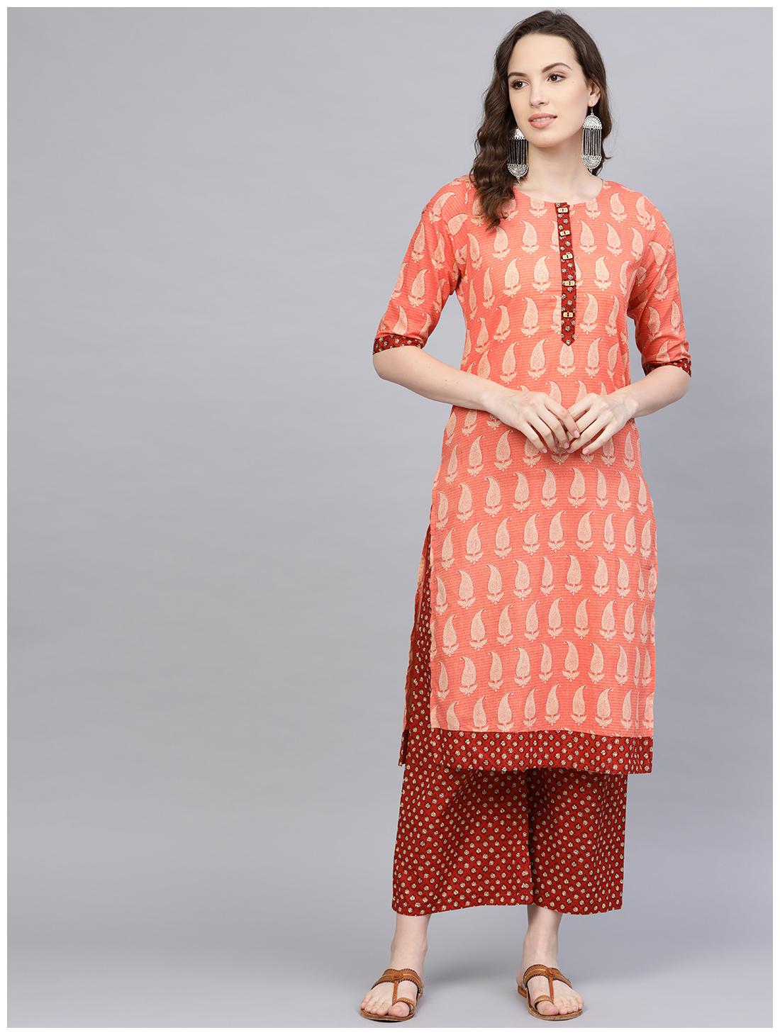 

Myshka Women Orange Printed Regular Kurta With Palazzo